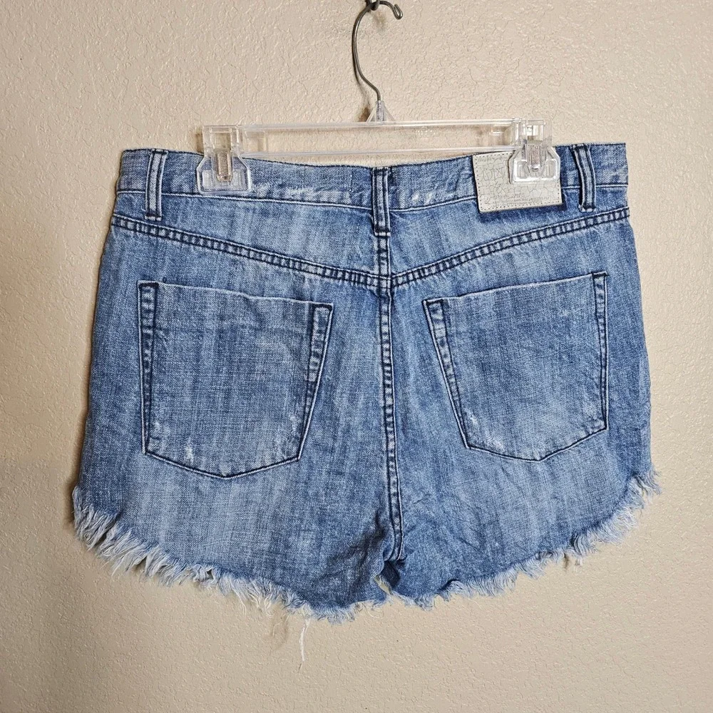 One Teaspoon Outlaws Blue Distressed Denim Shorts Low Waist Button‎ Fly Size 30